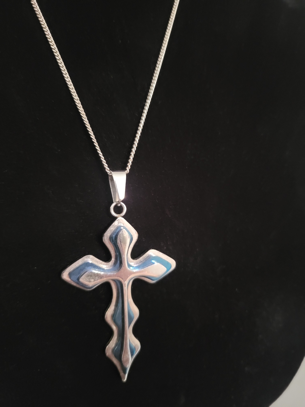 Sterling Silver Blue Enamel Cross Pendant.